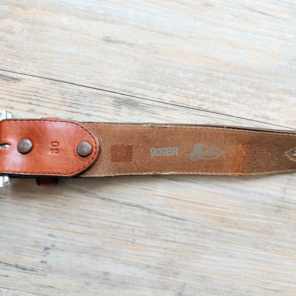 Justin Western Concho Leather Belt Brown Engraved Silver Conchos Size 30 USA - Picture 4 of 12
